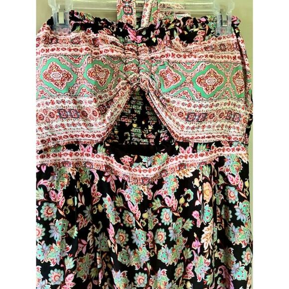 White Birch 2X Boho Floral Halter Wide-Leg Jumpsuit Smocked Bust, Built-In Bra - Picture 3 of 9